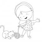Dibujo para imprimir y colorear de una niña con gato