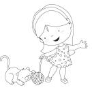 Dibujo para imprimir y colorear de una niña con gato