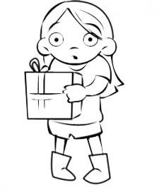 Dibujo infantil de niña con regalo