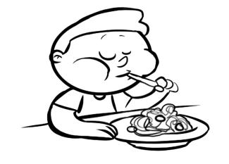 Niño comiendo. Dibujos de alimentos para colorear