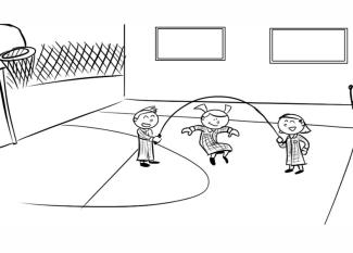 Dibujo para colorear de niños jugando en el patio del colegio