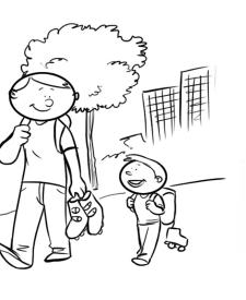 Dibujo para colorear de padre e hijo caminando con patines