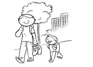 Dibujo para colorear de padre e hijo caminando con patines