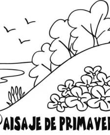 Dibujo de paisaje en primavera para colorear con los niños