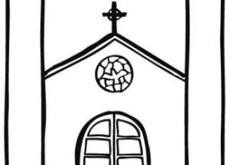 Dibujo infantil de una iglesia para pintar