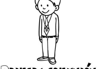 Dibujo para colorear de un niño en su Primera Comunión