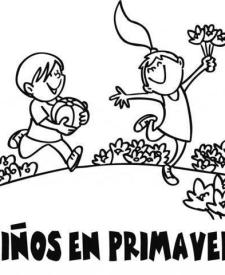 Dibujos para colorear de niños jugando en primavera