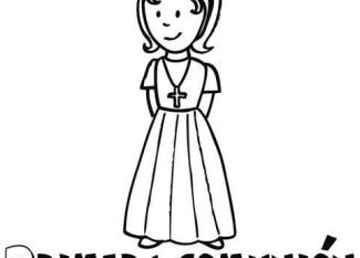 Dibujos para colorear de niña en su Primera Comunión