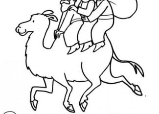 Dibujo de Navidad para colorear con los Reyes Magos en su camello