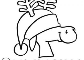 Dibujo de un reno con gorro para imprimir y colorear