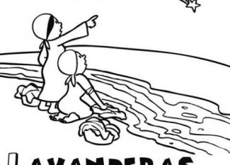 Lavanderas mirando a la Estrella de Oriente. Dibujo para colorear