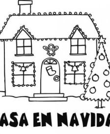 Dibujos de una casa adornada en Navidad para colorear