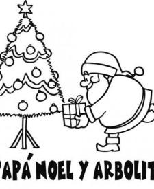 Árbol de Navidad y Papá Noel. Imagen para colorear