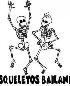 Esqueletos bailando. Dibujo infantil de Halloween
