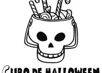 Dibujo infantil para pintar de cubo de Halloween