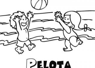 Niños con pelota. Dibujo para imprimir y colorear con los niños