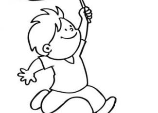 Dibujo de un niño cazando una mariposa para colorear