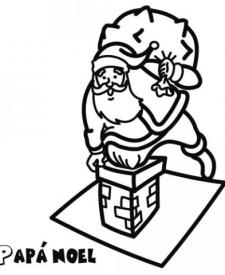 Papá Noel bajando por la chimenea. Dibujo para niños