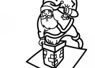 Papá Noel bajando por la chimenea. Dibujo para niños