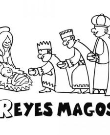 Dibujo para colorear con los niños de los Reyes Magos