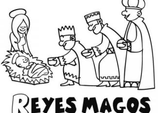 Dibujo para colorear con los niños de los Reyes Magos
