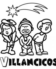 Coro de villancicos. Dibujo para que los niños pinten en Navidad