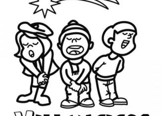 Coro de villancicos. Dibujo para que los niños pinten en Navidad