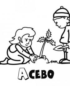 Dibujo infantil de un acebo de Navidad
