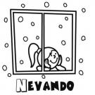 Dibujo de niña mirando la nieve por la ventana en Navidad