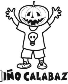 Niño con cabeza de calabaza para colorear en Halloween