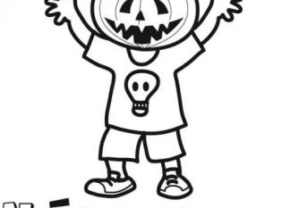 Niño con cabeza de calabaza para colorear en Halloween
