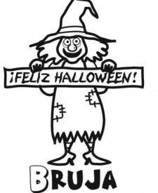 Dibujo de bruja en Halloween para imprimir y pintar
