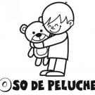 Dibujo de un niño abrazando su oso de peluche para colorear