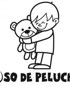 Dibujo de un niño abrazando su oso de peluche para colorear