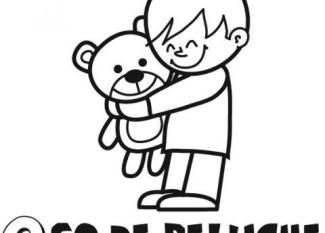 Dibujo de un niño abrazando su oso de peluche para colorear