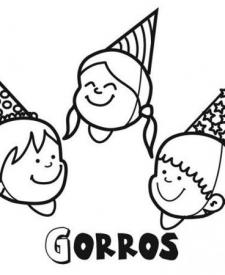 Dibujo de niños con gorros de Carnaval para imprimir y colorear