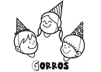 Dibujo de niños con gorros de Carnaval para imprimir y colorear