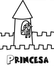 Dibujo para pintar con los niños de una princesa en castillo