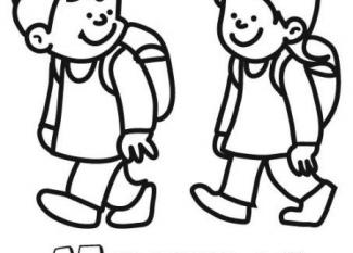 Dibujo para colorear de niños con mochilas yendo al colegio