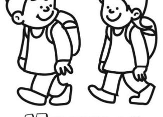 Dibujo para colorear de niños con mochilas yendo al colegio