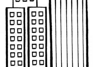 Dibujo para pintar de un rascacielos y edificios en la ciudad
