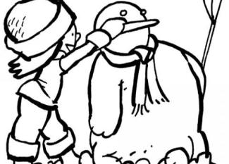Muñeco de nieve con bufanda. Dibujo para colorear