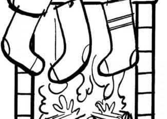 Calcetines en la chimenea. Dibujos para colorear