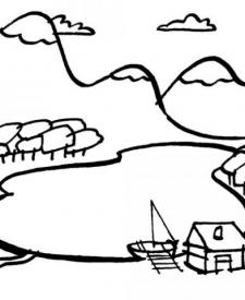 Dibujo para colorear de paisajes con lago para niños