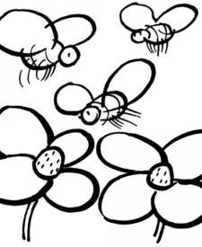 Dibujos infantiles de abejas y flores para imprimir y colorear