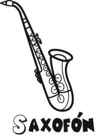 Dibujo de un saxofón, instrumento musical para imprimir y colorear