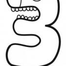 Dibujo del número 3 con cara de cocodrilo para colorear