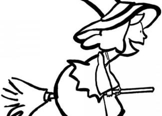 Dibujo para colorear de disfraz de bruja en escoba