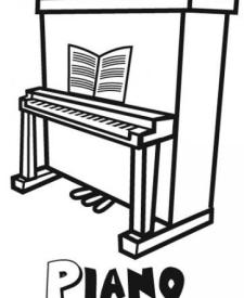 Dibujo para pintar un piano, instrumentos musicales para niños