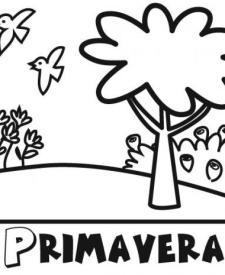 Dibujo para imprimir y colorear de paisaje de primavera